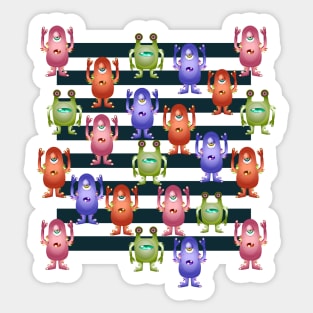 Bright pattern with nice monsters and stripes Sticker